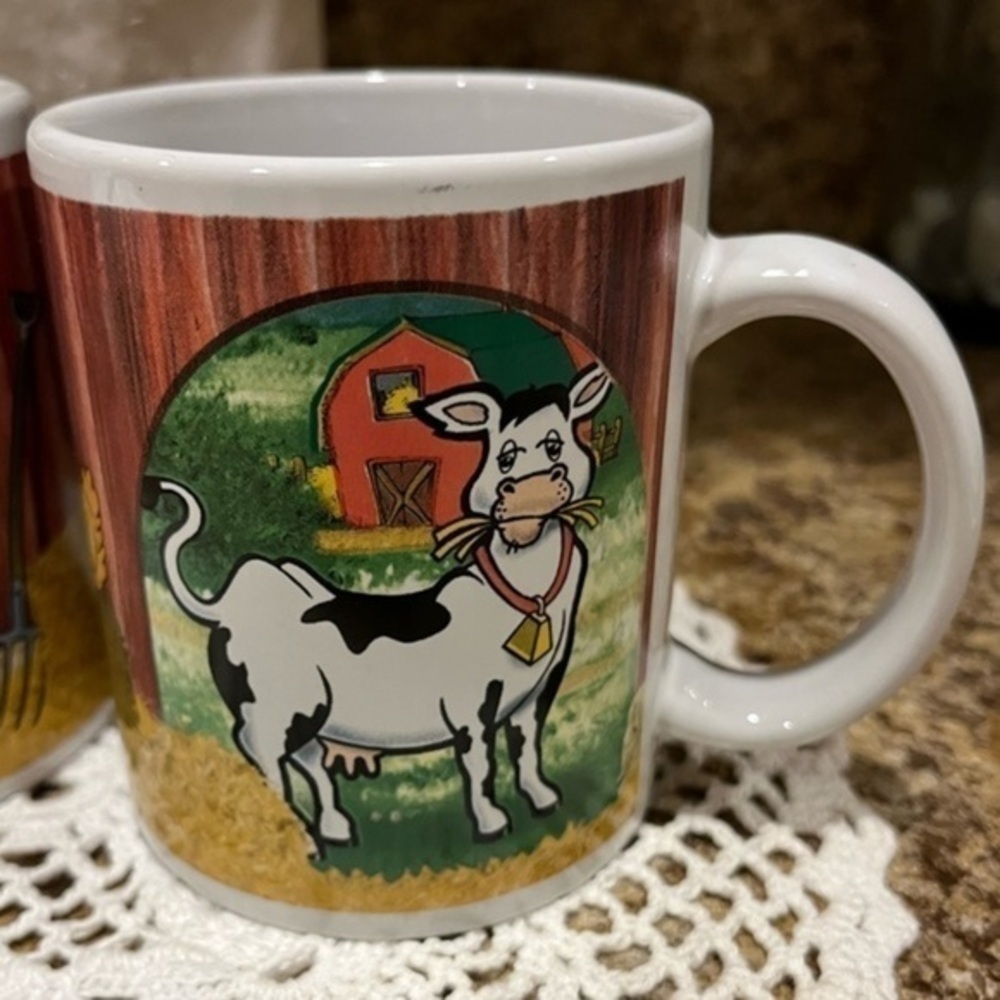 Houston Harvest Fun Cow and Barn Farm Mug Set of Two Coffee Tea - Picture 8 of 13